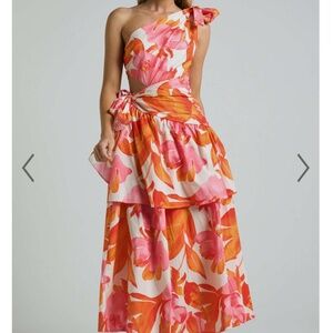 HONOLULU MIDI DRESS - ONE SHOULDER TIERED DRESS IN ORANGE FLORAL from Showpo
